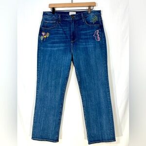Driftwood Jeans 32 Stella Straight High Rise Embroidered Bohemian Denim Coastal